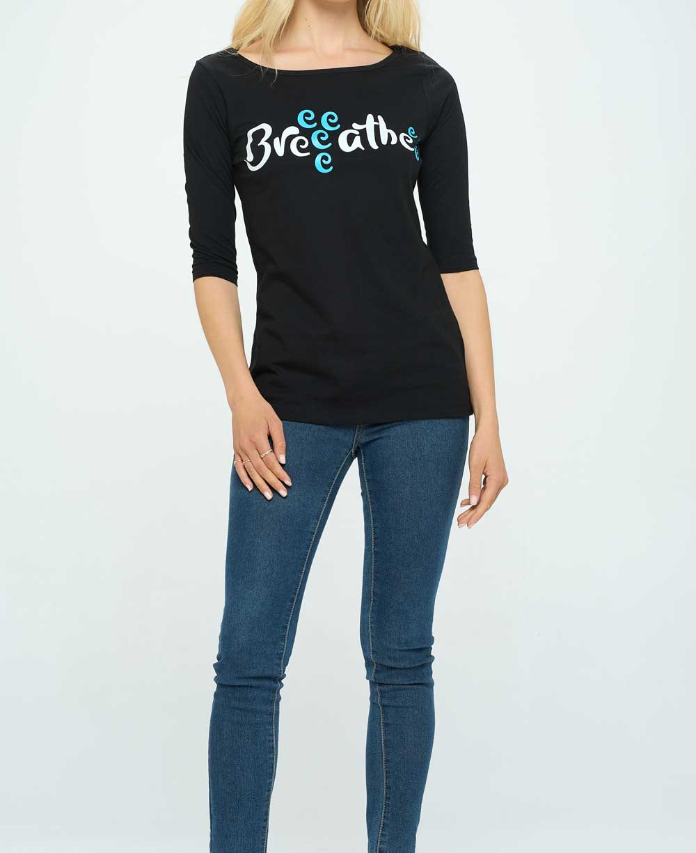 Breeeatheee Elbow Length Sleeve Yoga Inspired Cotton Tee