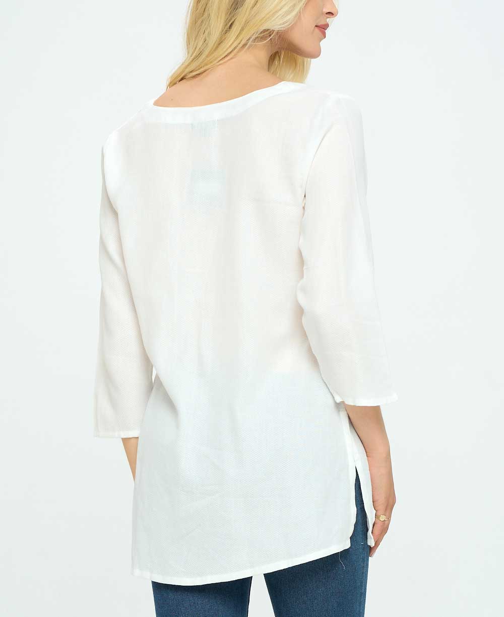 Chakra Design White Woven Lightweight Cotton Tunic Top